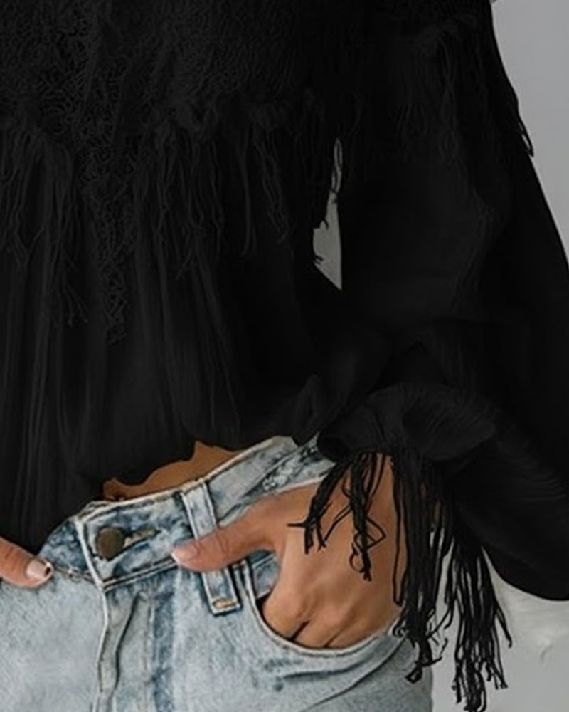 GlowCharm Blouse – Tassel Back Elegance