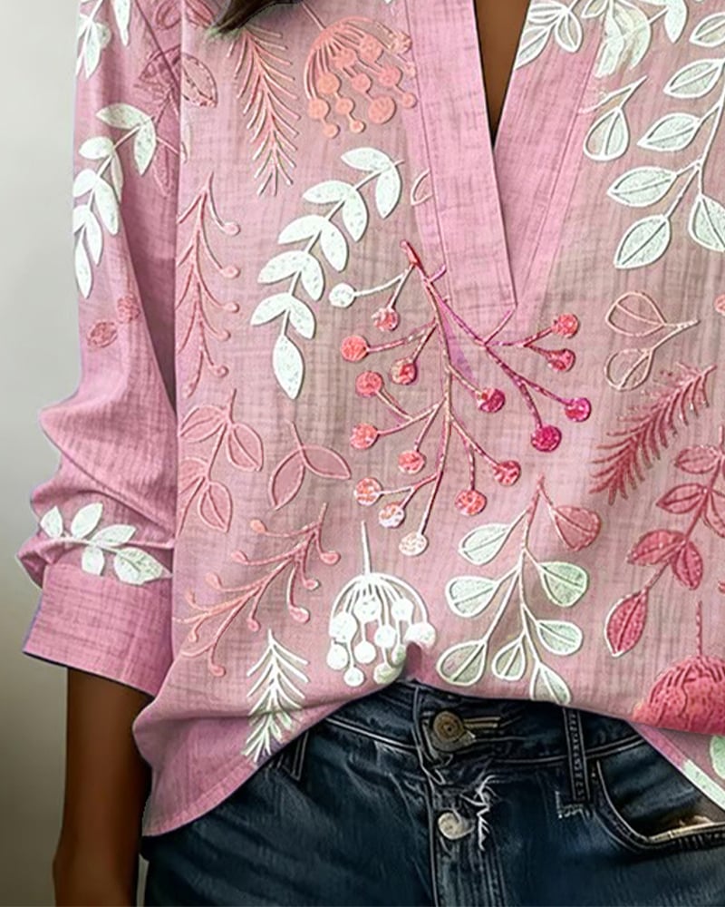 FloraMuse – Elegant Stand-Collar Floral Blouse