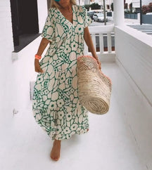 FloraLuxe – Short Sleeved Printed Summer Dress