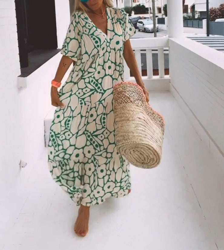 FloraLuxe – Short Sleeved Printed Summer Dress