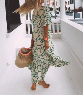 FloraLuxe – Short Sleeved Printed Summer Dress