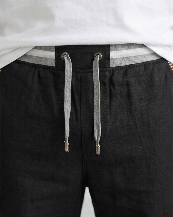 Coastal — Men's Drawstring Shorts with Leather Patch