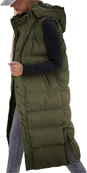 QuiltChic – Women's Long Puffer Vest with Hood