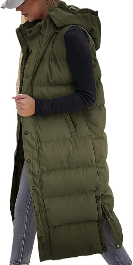 QuiltChic – Women's Long Puffer Vest with Hood