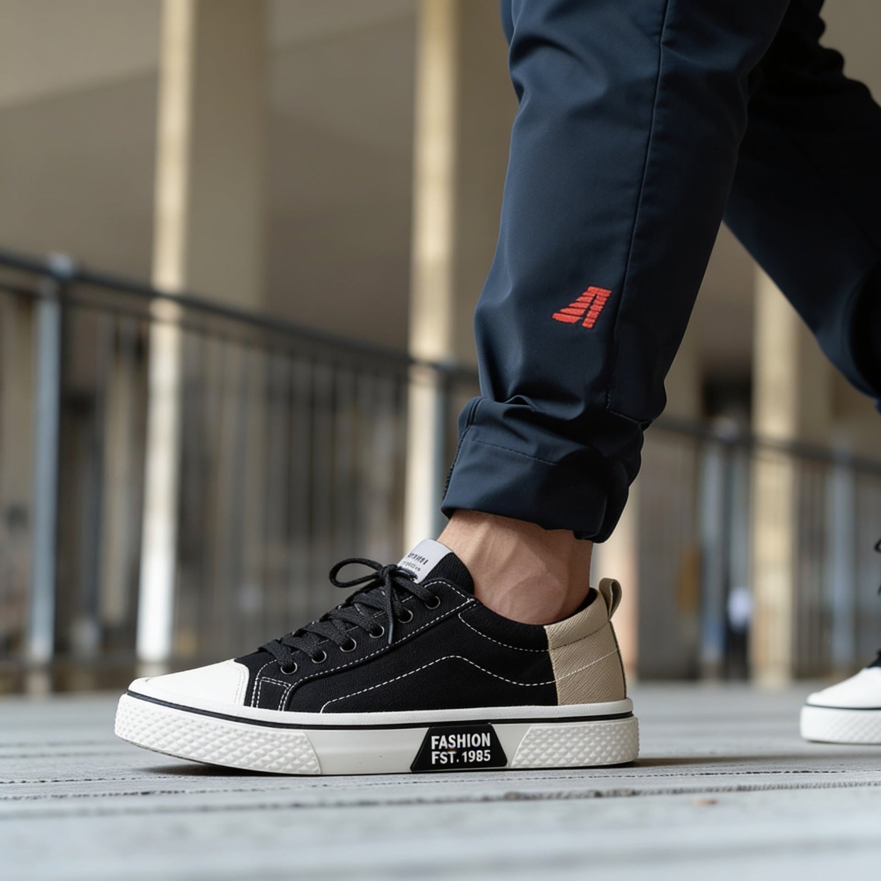 Retroglide — Canvas Court Sneaker with Graphic Sole