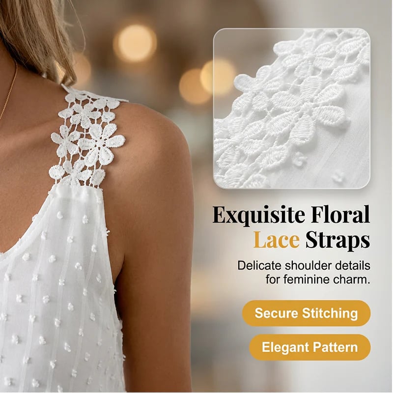 LaceBloom - Elegant Dot Lace Strap Tank Top