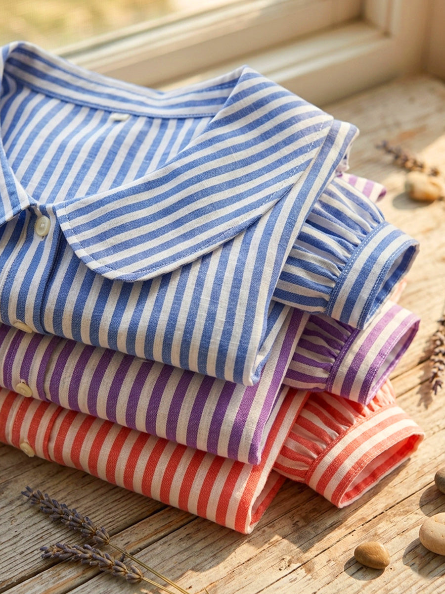 AuraClassic – Women’s Retro Peter Pan Collar Striped Shirt