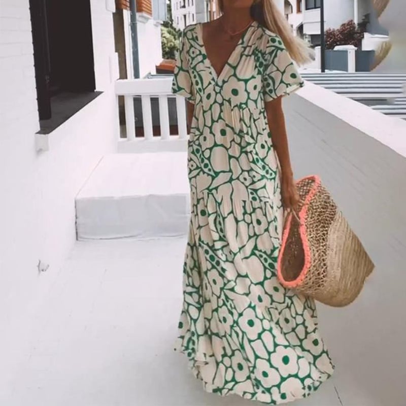 FloraLuxe – Short Sleeved Printed Summer Dress