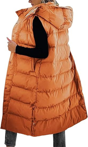 QuiltChic – Women's Long Puffer Vest with Hood