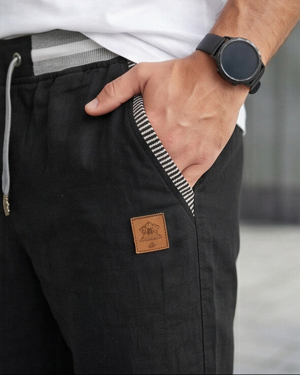 Coastal — Men's Drawstring Shorts with Leather Patch