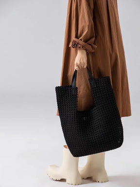 LuxeWeave – Handwoven Oversized Leather Tote Bag