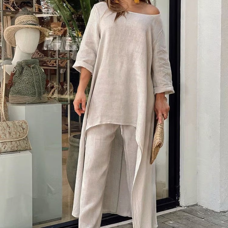 LunaFit – Women's Solid Color Linen Casual Suit