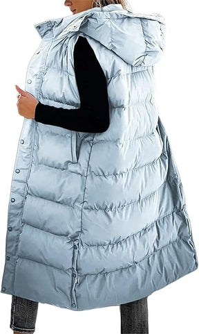 QuiltChic – Women's Long Puffer Vest with Hood