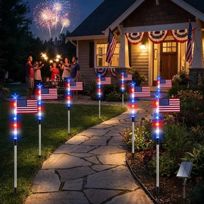 8 Solar American Flag Pathway Lights – Red, White & Blue Yard Glow