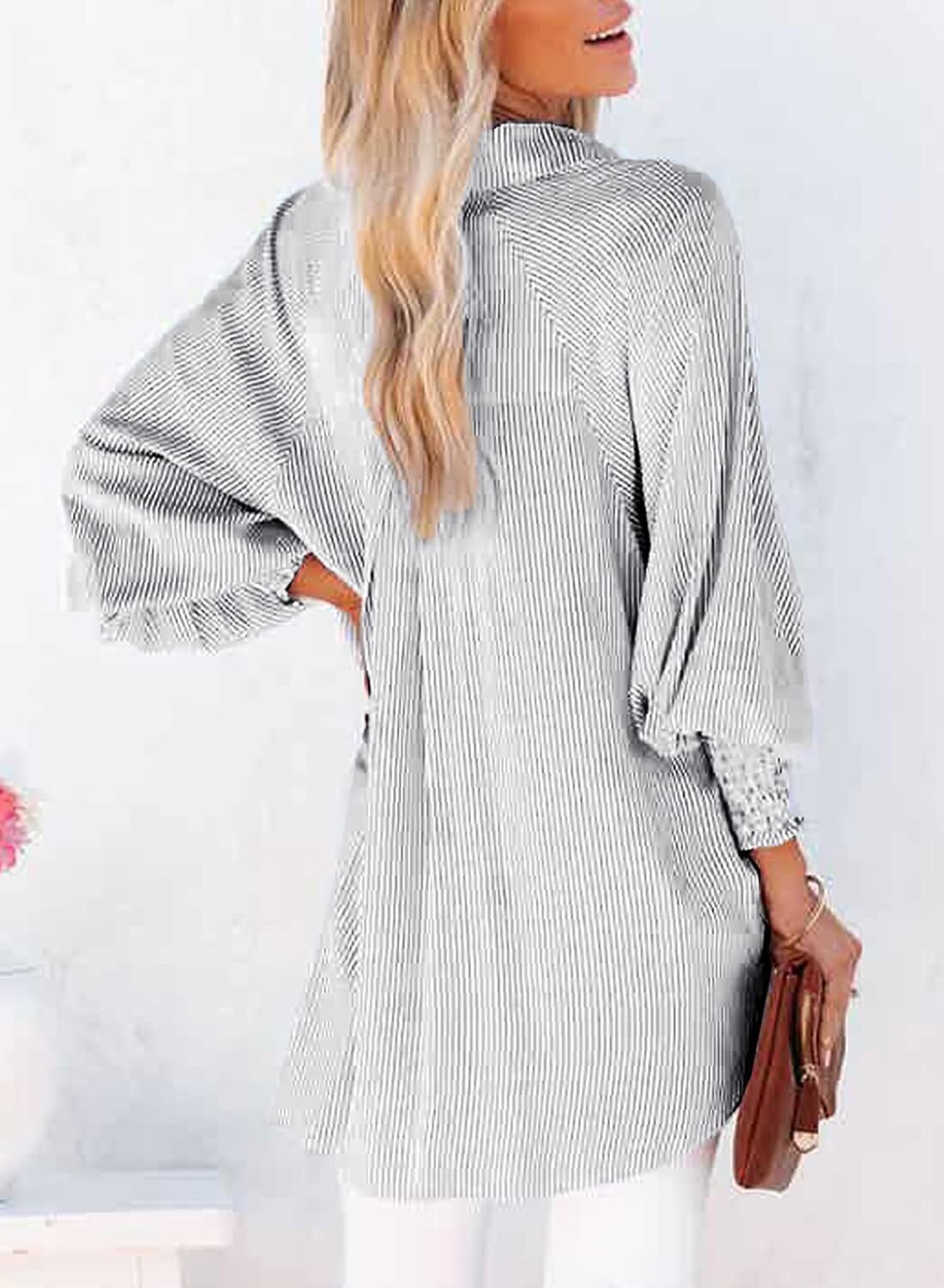 🔥2026 Clearance Item🔥Women's pleated cuffs striped shirt with pockets and casual collar