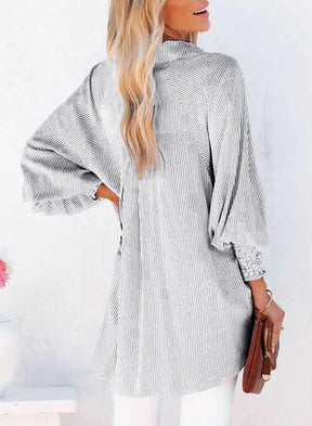 🔥2026 Clearance Item🔥Women's pleated cuffs striped shirt with pockets and casual collar