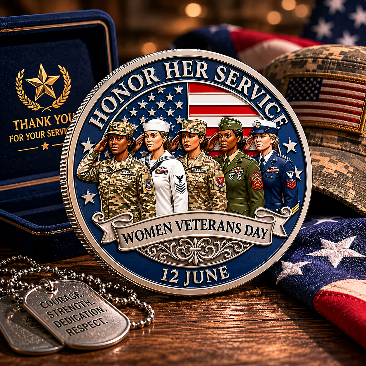 ValorRose – Female Veteran Tribute Challenge Coin