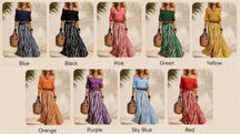 StripeLuxe – Striped Maxi Skirt Set with Belt