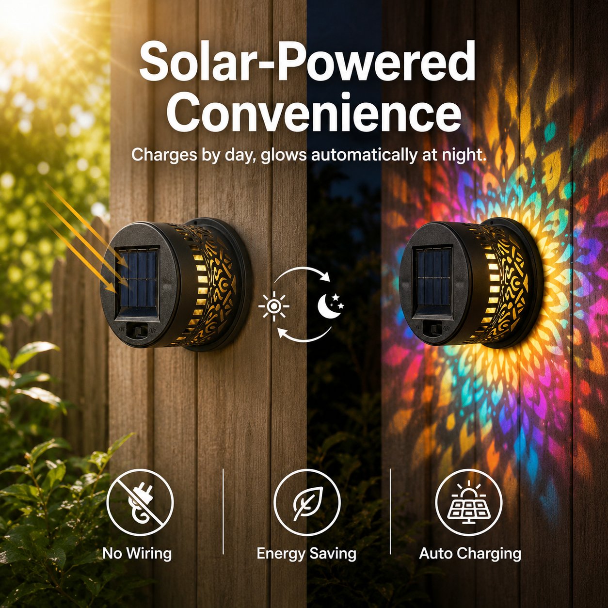 MandalaGlow - Solar Mandala Wall Light Outdoor Fence Projector Lamp