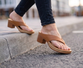 Brianna — Wood Heel Thong Sandal with Perforated Footbed