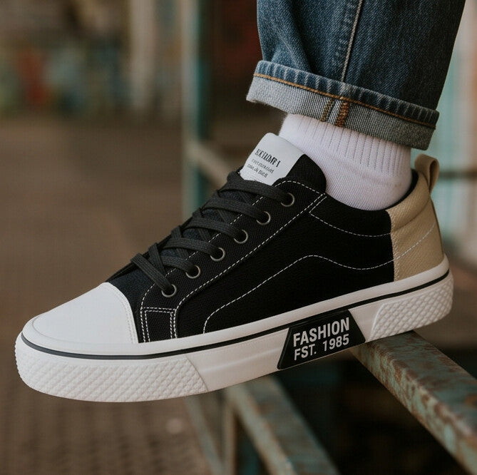 Retroglide — Canvas Court Sneaker with Graphic Sole