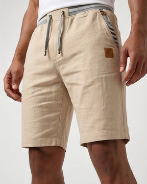 Coastal — Men's Drawstring Shorts with Leather Patch