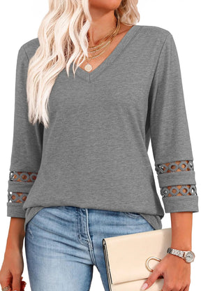 ClairaMode | Relaxed Fit V-Neck Sleeve Women Tee