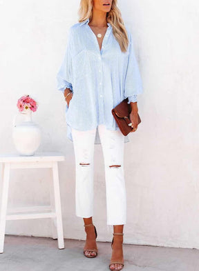 🔥2026 Clearance Item🔥Women's pleated cuffs striped shirt with pockets and casual collar