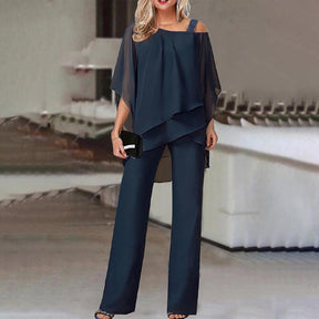 Elaré – Layered Chiffon Top & Wide-Leg Pants Set