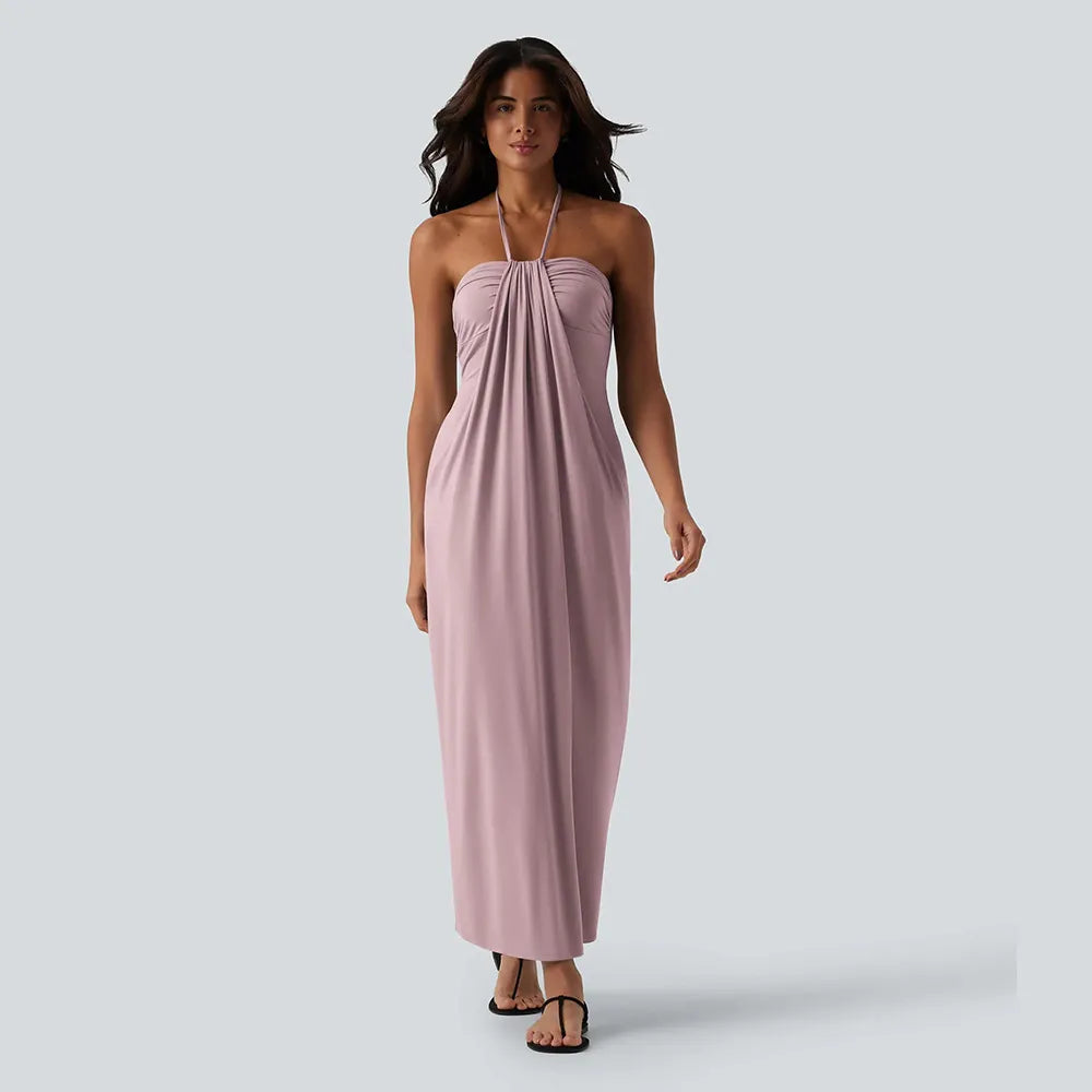HalterTie – Elegant Back Maxi Dress with Pockets