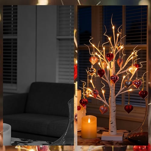 LumiBloom – Heart-Adorned LED Birch Table Decor