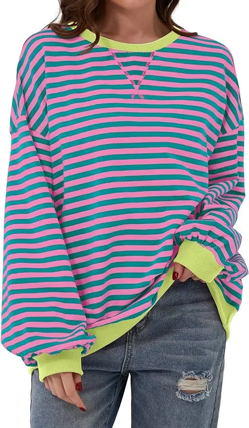StripeAura – Women’s Color Block Striped Sweatshirt