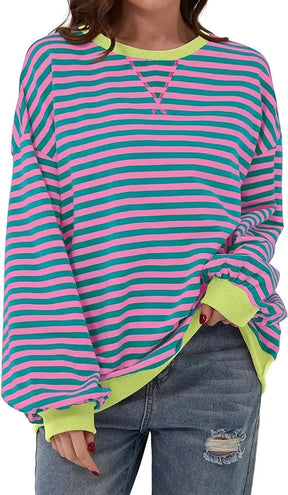 StripeAura – Women’s Color Block Striped Sweatshirt