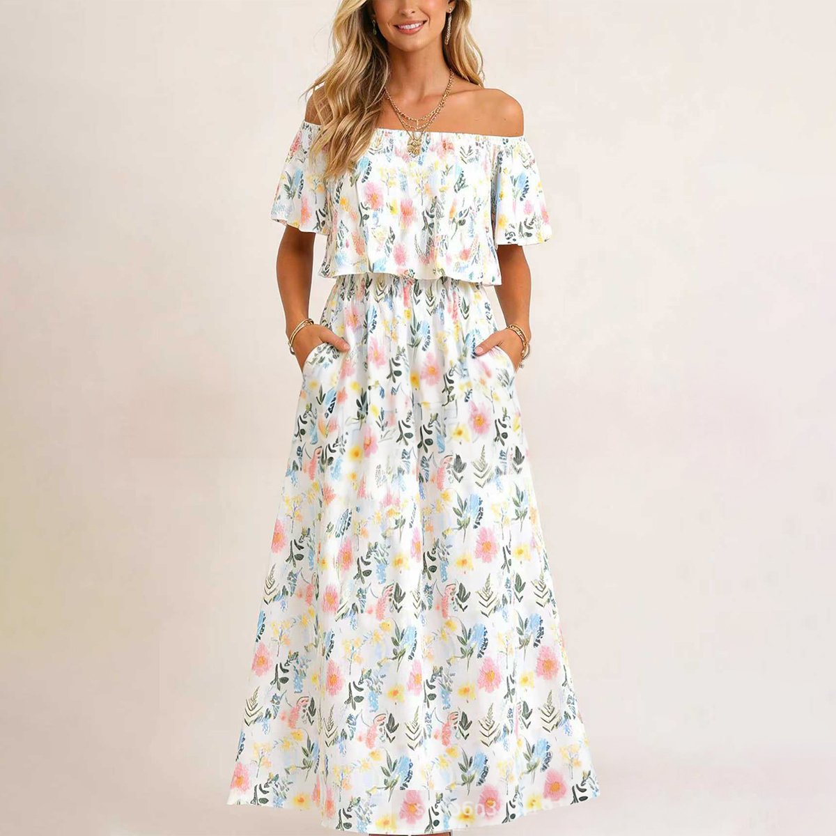 GraceLoom – Flowing Shoulder Dress