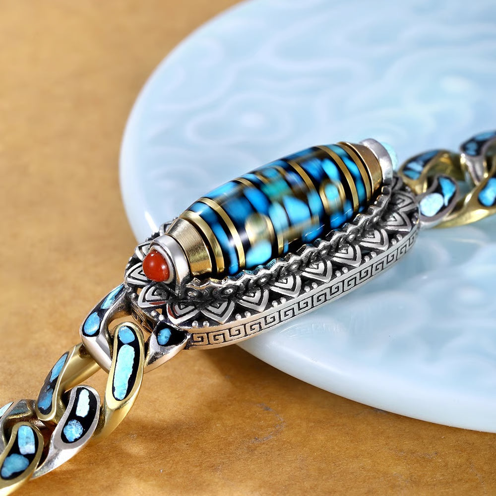 ZenAura – Turquoise Mantra Dzi Bead Bracelet