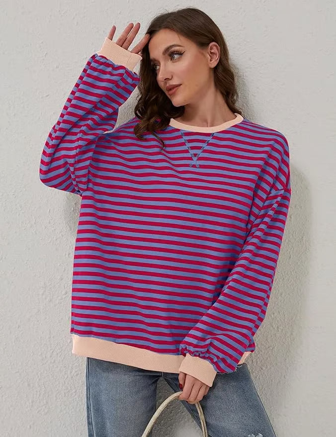 StripeAura – Women’s Color Block Striped Sweatshirt