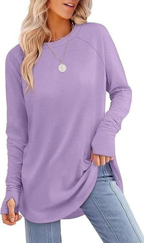 VeloraFit – Thumb Hole Curved Hem Tunic Shirt