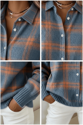ChicWeave – Plaid Collar Cardigan