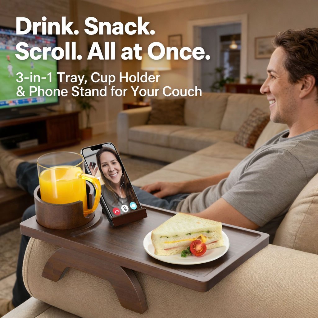 CouchBuddy – 4-in-1 Armrest Tray