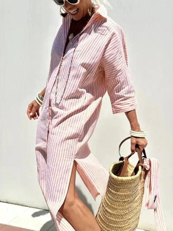 StripeMuse – Classic Striped Summer Shirt Dress