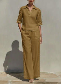 LinenLuxe – Women’s Solid Cotton Linen Two-Piece Set
