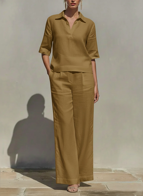 LinenLuxe – Women’s Solid Cotton Linen Two-Piece Set