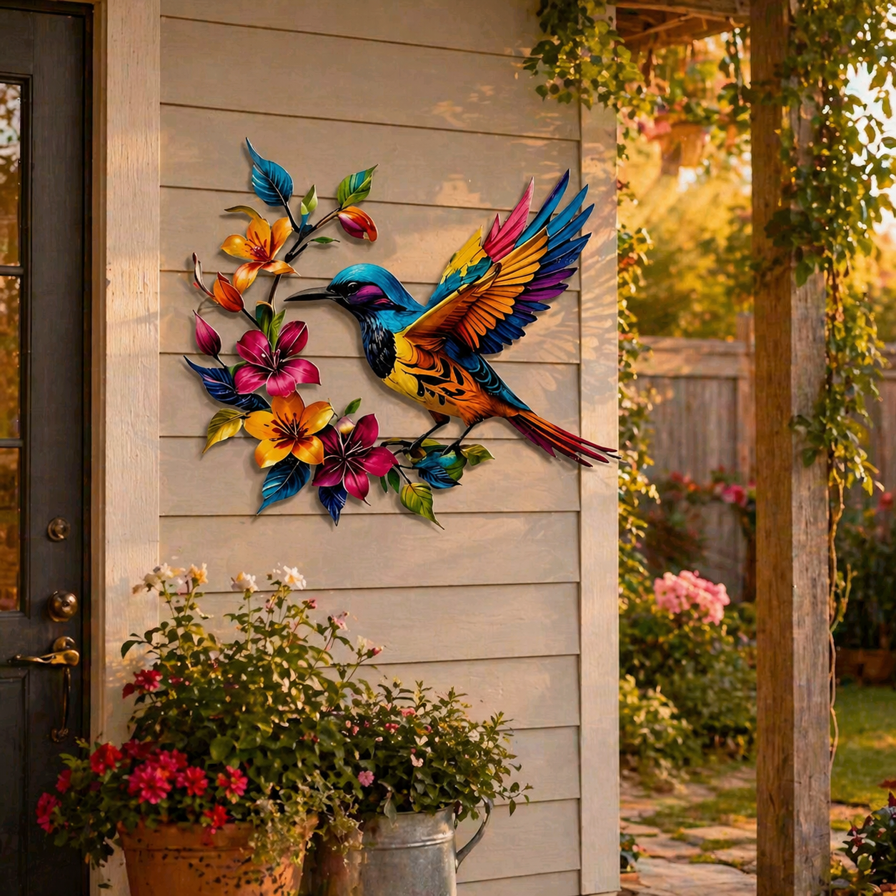 GardenWhisper – Floral Hummingbird Hanging Wall Art