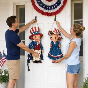 LibertyCraft – 2-Piece Patriotic Wooden Hanging Door Signs