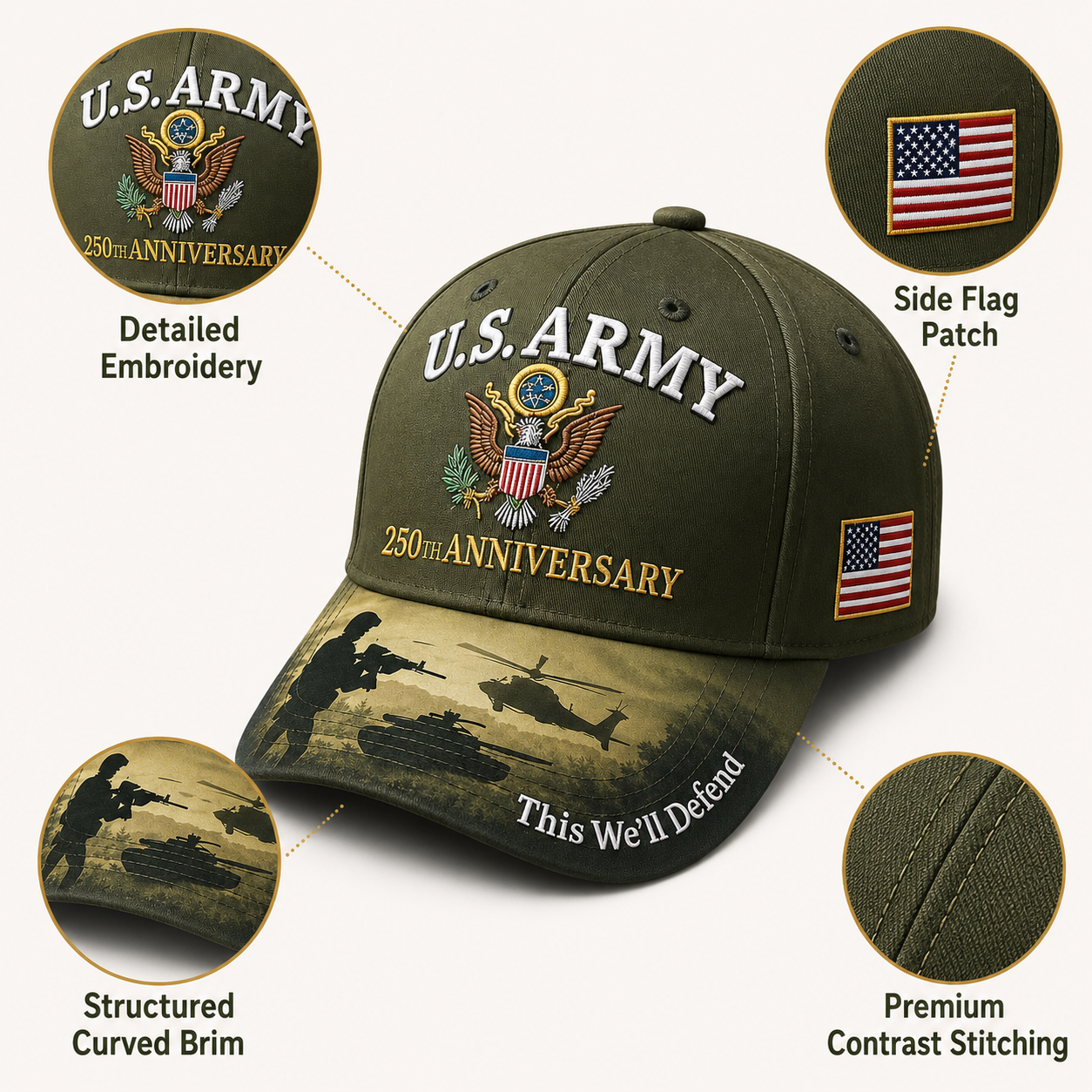 HonorStitch - 250 Years Army Anniversary Cap
