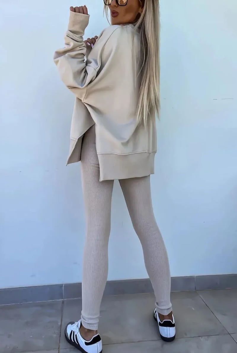 SoftEase – Comfy Slit Sweatshirt Two-Piece Set