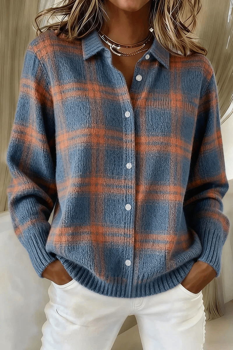 ChicWeave – Plaid Collar Cardigan