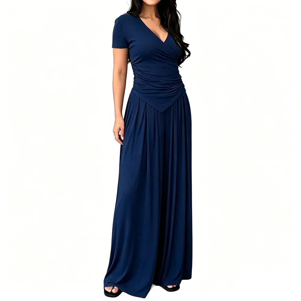 MaisonLuxe – Sophisticated Wrap Top & Wide Leg Pants Set