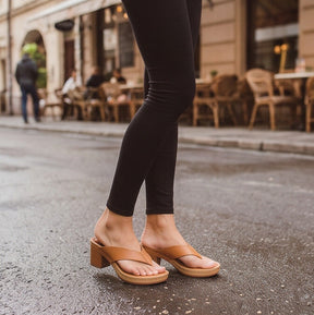 Brianna — Wood Heel Thong Sandal with Perforated Footbed