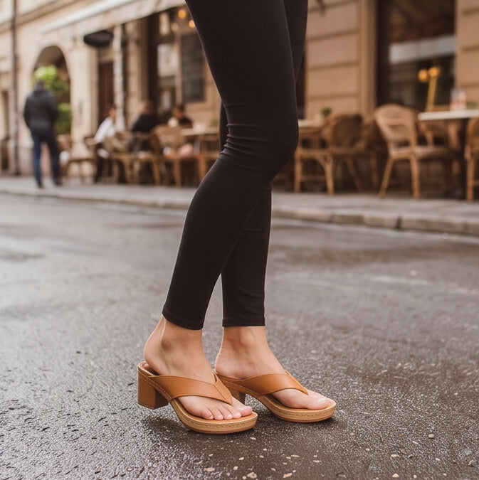 Brianna — Wood Heel Thong Sandal with Perforated Footbed